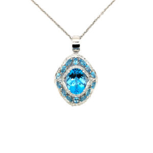 18K White Gold, London Topaz, Diamond Necklace