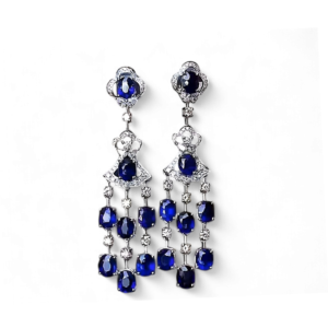 18K White Gold, Sapphire, Diamond Earrings