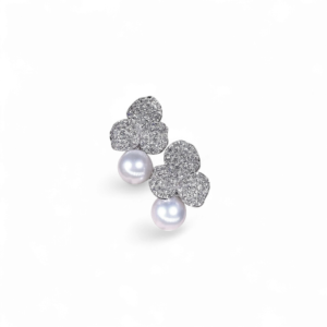 18K White Gold, Pearl, Diamond Earrings