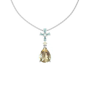 18K White Gold, Citrine, Aquamarine, Diamond Necklace