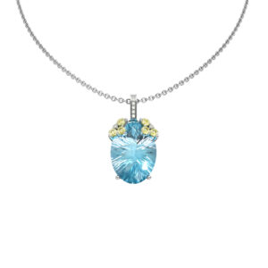 18K White Gold, Blue Topaz, Yellow Sapphire, Diamond Necklace