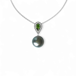 18K White Gold, Tourmaline, Tahitian Pearl, Diamond Necklace
