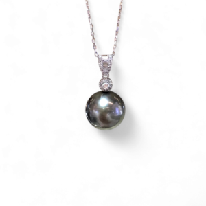 18K White Gold, Tahitian Pearl, Diamond Necklace