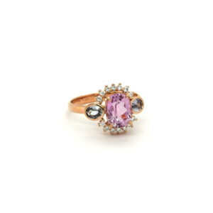 18K Rose Gold,  Kunzite, Aquamarine, Diamond Ring