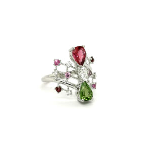 18K White Gold, Tourmaline, Pink Sapphire, Diamond Ring
