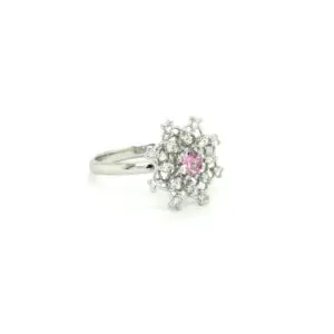 18K White Gold, Pink Sapphire, Diamond Ring
