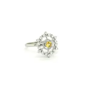 18K White Gold, Yellow Sapphire, Diamond Ring