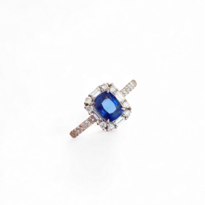 18K White Gold, Sapphire, Diamond Ring
