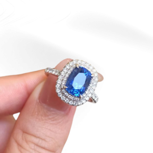 18K White Gold, Sapphire, Diamond Ring