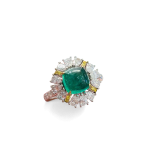18K Gold, Emerald, Yellow & White Diamond Ring